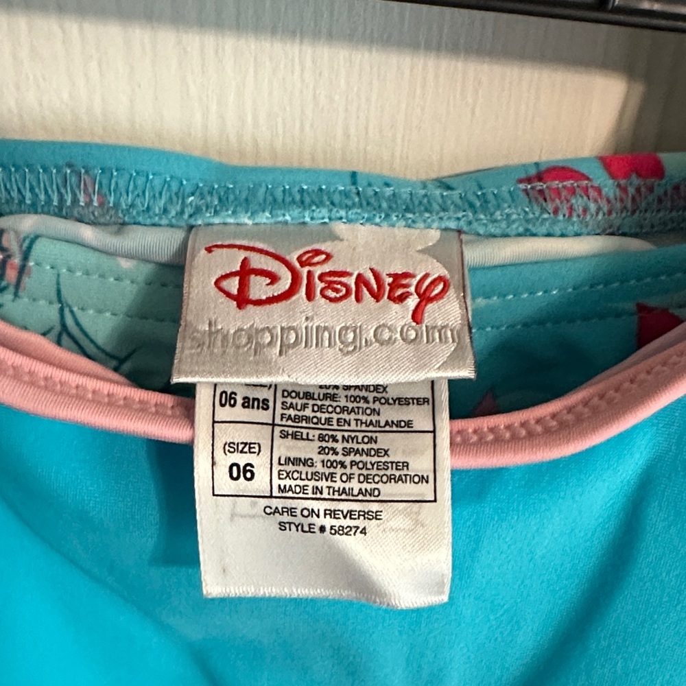 Disney Girls Turquoise Swim Top with Pink Trim and Floral Sleeves - Picture 5 of 8